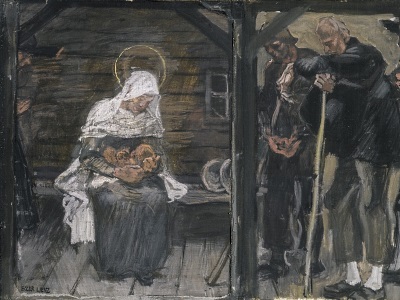 painting of shepherds at the manger