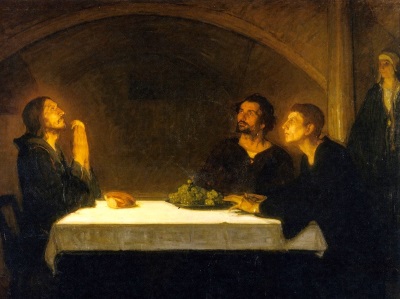 painting of Christ with disciples in Emmaus